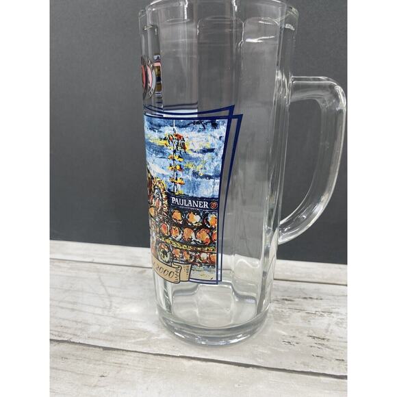 2000 Oktoberfest Paulaner Munchen Heavy Glass Ribbed Beer Colorful Mug Stein - Picture 2 of 10